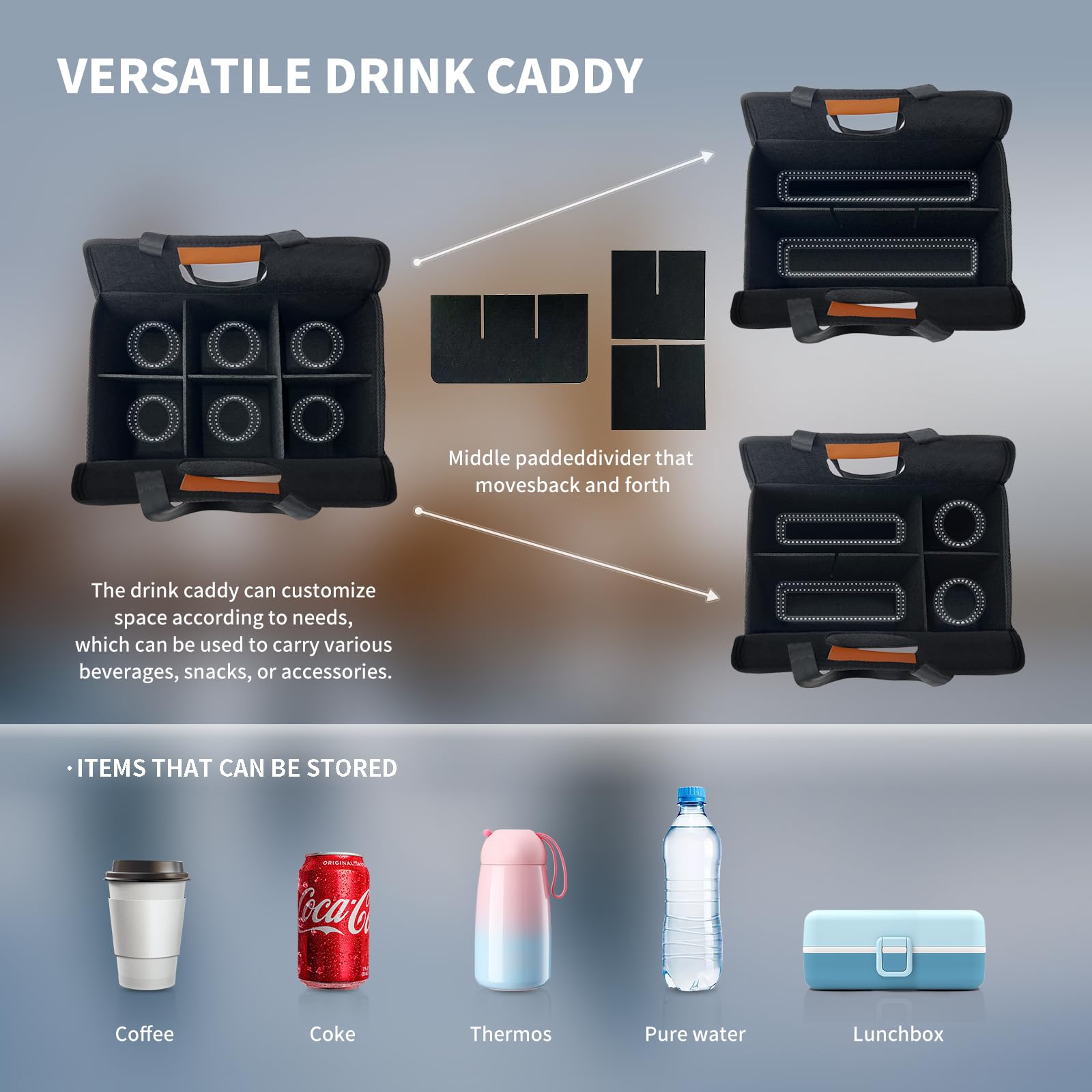 NENYX Reusable 4/6 Cup Drink Carrier with Handle and Adjustable Dividers, Insulated Caddy for Take Out, Foldable Coffee Cup Hold